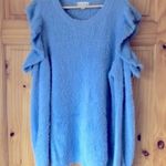 VICI Blue Moon fuzzy cozy boho ruffled open shoulder sweater size L Photo 24