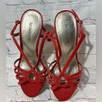 Liz Claiborne "Amelia' Heeled Sandal Red Snakeskin Pattern-7 Photo 3
