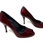 Stuart Weitzman Size 7 Heels Red Glossy Peep Toe Pumps 3.5" High Formal Business Photo 1