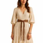 Boho Western Brown Cognac Braided Macramé Fringe Belt Women’s Size Small Medium Photo 7