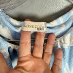 STINE GOYA Britney Peplum Blouse Blue/White Split‎ Neckline Keyhole Size XL Blue Photo 4