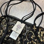 In Bloom Vintage Y2k Gold Black Sheer Lace Satin Mini Slip Dress Womens Small Photo 2