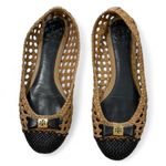 Tory Burch 6 Carlyle Woven Leather Ballerinas Ballet Flats Black Tan Logo Bow Photo 5