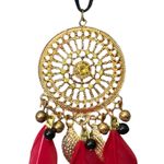 Red Feather Boho Gold Dream Catcher Necklace Photo 1