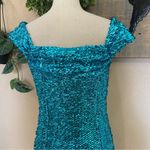 Lulus NWOT  Glittering Nights Aqua Blue Sequin Off-the-Shoulder Mini Dress Photo 3