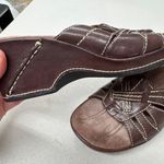 Clarks Brown Leather Wedge Platform Clog Wedge Shoes Womens 7 Y2K Slip On Photo 7