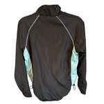 Womens Black Track Jacket Full Zip White Trim Athletic Teal Accents Large Photo 1