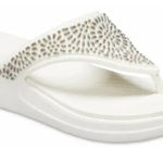 Crocs Women's White Monterey Metallic Wedge Slip-On Thong Sandal Size 10 Photo 0