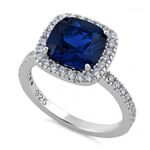 Sterling Silver SIZE 6 925  Cushion Cut Blue Spinel CZ Ring Photo 0