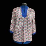 Talbots Multicolored Peacock Print Tunic Top Blouse Size Large Petite V-Neck Photo 8