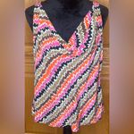 Trina Turk  Cowl Neck Sleeveless Vibrant Abstract Print Silk Blouse Size‎ Large Photo 1