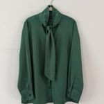 Ming Wang NWT Button Down Emerald Green Tie Long Sleeve Blouse Photo 0
