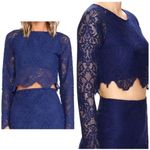 For Love & Lemons  Shirt Women XS Blue Long Sleeve Midnight Lace‎ Crop Top Sexy Photo 1