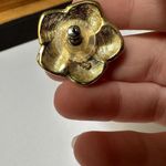 Signed Napier Black Enamel Gold Tone Flower Pierced Earrings Photo 5