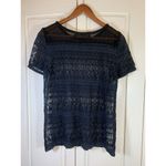 ZARA  Sheer Floral Embroidered Top Women XL Black Beaded Neckline Whimsygoth Lace Photo 2