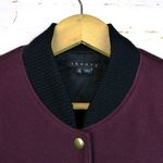 Theory Varsity Jacket Womens P Burgundy Dex Wool Leather Sleeves Academia Retro Photo 2