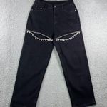 Crystal Slit Cutout Jeans Women Large 29x26 High‎ Rise Straight Leg Black Denim Size 29 Photo 0