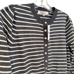 Loft  Scalloped Henley Striped Sweater‎ Women's Small Gray Preppy Classic Career Photo 0