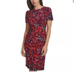 Calvin Klein Purple Red Floral Stretch Crepe Puff Sleeve Sheath Dress Size 2 Photo 1