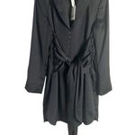 Misha Teagan Black Long Sleeve Blazer Collar Tie Waist Satin Mini Dress Size 10 Photo 3