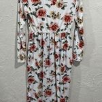 White floral print boho long sleeve midi dress size large Photo 0