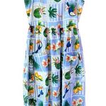 TRUE DESTINATIONS Tropical Toucan Print Tie Strap Midi Sundress Vacation Size L Blue Size L Photo 0