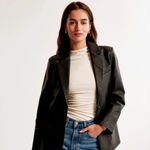 Abercrombie & Fitch  Women's Black Vegan Leather Blazer Photo 5