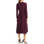Eliza J  Pleated A-Line Midi Dress Women's 6 Burgundy Keyhole Cutout Long Sleeves Photo 1