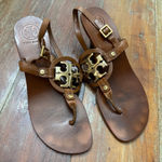 Tory Burch Brown Gold Miller Logo Sandals Size 7 Luxury Designer Heels Summer Photo 0