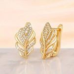 Gold Leaf Hoop Earrings Simulated Diamond 2CT NWT Photo 0