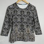 J. McLaughlin  Black Gold Print Catalina Cloth 3/4 Sleeve Signature Tee Size S Photo 0