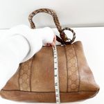 Gucci GG Vintage Signature Leather Bamboo Bar Woven Handles Tote Bag Purse Brown Photo 11