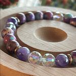 Handmade Purple Sea Sediment Jasper + Amethyst + AB Crystal Beaded Bracelet * Photo 1