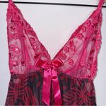 Floral Embroidered Sequin Pink and‎ Black Lace Nightgown Chemise Lingerie Size L Photo 7
