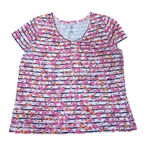 Faded Glory Women’s Floral Stripe V-Neck Short Sleeve Top – Pink/Orange Blossom Print – Size XL  Photo 0