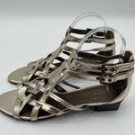 Tahari Sandals Gold Leather Shoes Strappy Flat Ankle Straps Summer Size 9.5 Photo 12