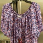 Trina Turk ππ Chiffon Flounce Short Sleeve Blouse Tassels ~ Micro Floral Print Photo 2