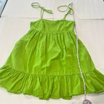 Lulus NWOT  Dreamgirl‎ Lime Green Pleated Tie Shoulder Babydoll Mini Dress MEDIUM Photo 11
