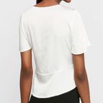 EXPRESS white simple short flutter sleeve v-neck peplum button blouse NWT XS Photo 1