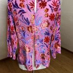 Hale Bob Top Medium Pink Floral Delyse Velvet Burnout Keyhole 3/4 Kimono Sleeves Photo 9