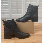Linea Paolo Valona Ankle Boots Black Leather Size 7 NWOB Stack Heel Strappy Photo 3