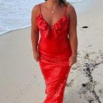 If By Sea Orange Sequin Midi Dress Photo 2