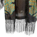 Embroidered Velvet Burnout Fringe Kimono Sheer Floral Peacock Duster One Size Black Size undefined Photo 5