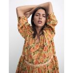 ZARA NWT  Floral Print V-Neck Ruffle Sleeve Babydoll Mini Dress Size Medium Photo 2