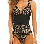 Alex Marie Mysterious Burnout One Piece Swim Suit Beige Black Paisley Women’s 16 Photo 0