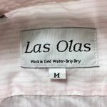 Las Olas  Pink Striped Button Down Shirt M Embroidered Butterfly Blouse‎ Kawaii Photo 4