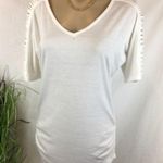 Venus White V Neck Gold Cutout Sleeve Short Sleeve Tee T Shirt L Photo 0
