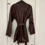 NEW Burgundy Leather Trench Coat with Tie Black Size L Photo 7
