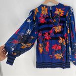 Vintage Diane Freis Abstract Patchwork Floral Knit Top Blue Striped Sheer Sleeve Size undefined Photo 9