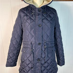 French Connection  women's hooded longline quilted parka in navy blue Size S Photo 0